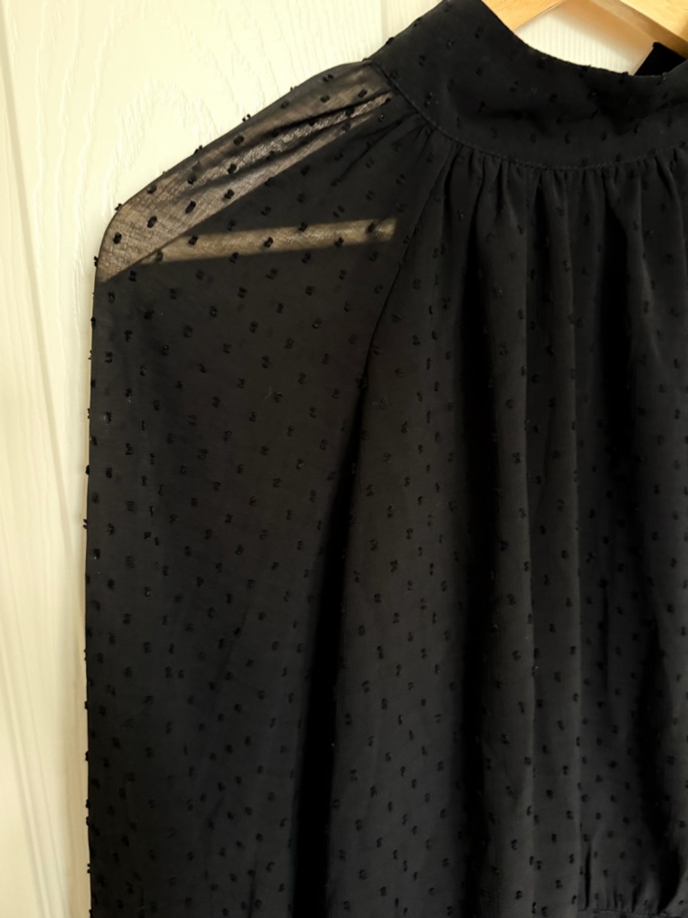 Sheer Long Sleeve Sugar Lips Dot Black Blouse with Open Back (with tie) Size M